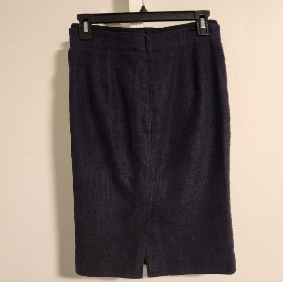 Tory Burch Navy Tweed Pencil Skirt Size 4 | Cotton Ramie Midi Knee Length Small - Picture 5 of 10